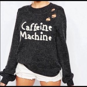 Wildfox “Cafine Machine” distressed knit sweater